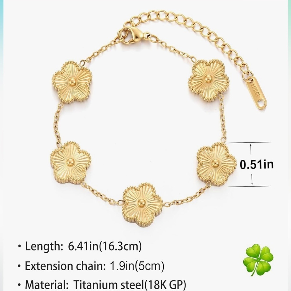 Gold 5 motif Floral clover Bracelet 18kt plated designer loom and style - Picture 4 of 4